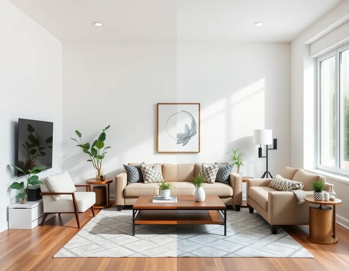 After image of a redesigned living room from the DecorAI AI interior design app