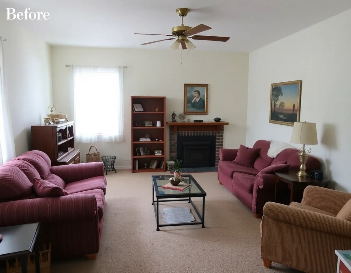 Before image of a plain living room before AI interior redesign